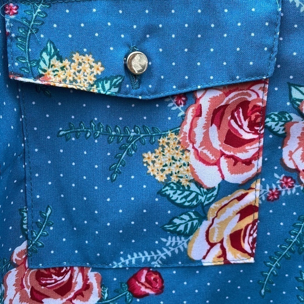 Notations XL blue floral button down blouse - Picture 3 of 4